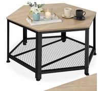 tectake® Table Basse Salon hexagonale 86,5 x 75 x 46,5 cm, Table Basse Style Industriel à 2 Niveaux, Bout de canape, Meuble Salon, Meuble Bureau, Chambre, Décoration Maison, Rangement, Bois Clair