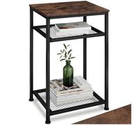 tectake® Table d'appoint, 45,5 x 36 x 75,5 cm, Bout de canape 3 Niveaux Meuble Salon Style Industriel Petit Meuble de Rangement Gueridon Décoration Bureau, Salon, Chambre, Entrée, Cuisine, Bois foncé