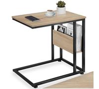 tectake® Table d'appoint 55 x 36,5 x 60 cm, Bout de canape, forme en C asymétrique, Table de chevet, Style industriel, Meuble salon, Chevet de lit, Petit meuble de rangement Salon, Chambre, Bois clair