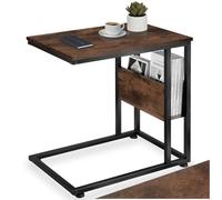tectake® Table d'appoint 55 x 36,5 x 60 cm, Bout de canape, forme en C asymétrique, Table de chevet, Style industriel, Meuble salon, Chevet de lit, Petit meuble de rangement Salon, Chambre, Bois foncé