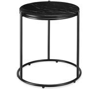 Table d'appoint plateau aspect marbre et structure en acier noire