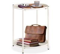 tectake® Table d'appoint ronde, 45,5 x 45,5 x 53 cm Petite Table basse de Salon 2 Plateaux amovibles Meuble Bout de canape Meuble d'appoint Canape Décoration Maison Decoration Salon Déco Chambre Crème