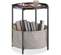 tectake® Table d'appoint Ronde, 45,5 x 45,5 x 53 cm, Petite Table Basse de Salon, Plateau Amovible et Panier de Rangement, Meuble Bout de canapé, Meuble d'appoint Canape, Décoration Maison, Noir