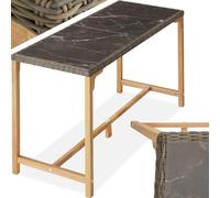 tectake® Table de Bar Haute Extérieur en Résine Tressée & Grès cérame Fin marbré Résistante aux intempéries pour Salon de Jardin, Structure en Aluminium & Bois Massif, Mobilier de Jardin