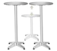 tectake® Table de bistrot Ronde 2en1 en Aluminium, Lot de 2, Pliable, Ø60cm | Résistante aux intempéries, Hauteur réglable 75 ou 115 cm, Socle en ciment, Montage facile, Charge Max. 60 kg - Argenté