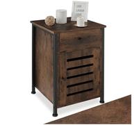 tectake® Table de Chevet 40 x 42 x 60,5 cm, Table de Nuit, Style Industriel, Chevet de lit, Tiroir Coulissant, Porte magnétique et étagère réglable, Meuble Chambre, Decoration Chambre, Bois foncé