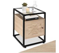 tectake® Table de Chevet 40 x 43 x 60,5 cm, Plateau en Verre, Table de Nuit avec Porte magnétique et étagère réglable, Style Industriel, Meuble Chambre, Chevet de lit, Decoration Chambre, Bois Clair