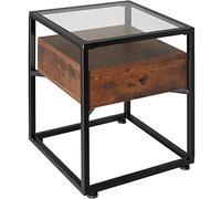 tectake® Table de Chevet 43 x 45 x 54,5 cm, Table de Nuit avec Plateau en Verre, Style Industriel Design, Chevet de lit, Tiroir Coulissant Pratique, Meuble Chambre, Decoration Chambre, Bois foncé