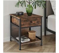 tectake® Table de Chevet 45 x 46 x 55,5 cm, Table de Nuit à tiroir Style Industriel Chevet de lit Petit Meuble de Rangement Meuble Chambre Décoration Chambre Bout de canape Salon, Bureau, Bois foncé