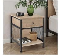 tectake® Table de Chevet 45 x 46 x 55,5 cm, Table de Nuit à tiroir Style Industriel Chevet de lit Petit Meuble de Rangement Meuble Chambre Décoration Chambre Bout de canape Salon, Bureau, Bois Clair