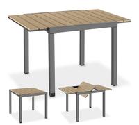 tectake® Table de Jardin 80-120 x 80 x 74 cm en Aluminium, Table a Manger extérieure Extensible, Aspect Bois, 4-6 Personnes, Résistante aux intempéries, Mobilier de Jardin, Balcon, Terrasse Exterieur