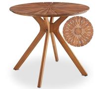 tectake® Table de Jardin Ronde Ø70 x 62 cm, Résistante aux intempéries, Table extérieure en Bois d'acacia, Plateau en Forme de Soleil, Piètement en X, Pieds réglables en Hauteur, Mobilier de Jardin