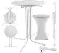 tectake® Table Haute Mange Debout Table Bistrot Table de Bar Ronde Table Pliante Acier laqué Ø 90cm x 110 cm Housse Mange Debout Incluse pour Réception Mariage Anniversaire Fête de Jardin