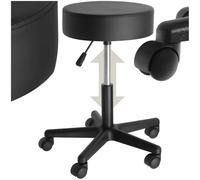 tectake® Tabouret à roulettes 48 x 48 x 48-63 cm, Pivotant à 360°, Hauteur réglable, Assise rembourrée 10 cm, Tabouret roulettes pour Bureau Coiffeuse Dentiste Atelier Tatouage Massage Coiffeur, Noir