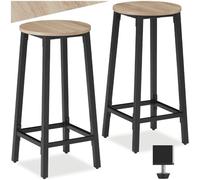 tectake® Tabouret de Bar, Ø 32 x 66 cm, Lot de 2 Tabouret Bar Style Industriel, Chaises Hautes avec Repose Pied Chaise Mange Debout Tabourets Cuisine Salle à Manger Chaise ilot Central, Bois Clair