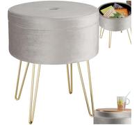 tectake® Tabouret Repose Pied Pouf avec Rangement Pouf Salon Aspect Velours jusqu'à 300 kg Pieds en Acier Dorés Couvercle Amovible Design Moderne Cosy pour Coiffeuse, Salon, Chambre, Bureau, entrée