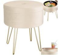 tectake® Tabouret Repose Pied Pouf avec Rangement Pouf Salon Aspect Velours jusqu'à 300 kg Pieds en Acier Dorés Couvercle Amovible Design Moderne Cosy pour Coiffeuse, Salon, Chambre, Bureau, entrée