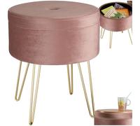 tectake® Tabouret Repose Pied Pouf avec Rangement Pouf Salon Aspect Velours jusqu'à 300 kg Pieds en Acier Dorés Couvercle Amovible Design Moderne Cosy pour Coiffeuse, Salon, Chambre, Bureau, entrée