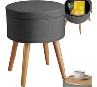 tectake® Tabouret Repose Pied Pouf avec Rangement Pouf Salon Rond Aspect Lin jusqu'à 300 kg Pieds en Bois Couvercle Amovible Design Moderne Cosy pour Coiffeuse, Salon, Chambre, Bureau, entrée