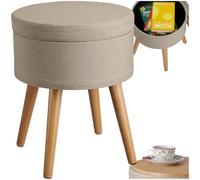 tectake® Tabouret Repose Pied Pouf avec Rangement Pouf Salon Rond Aspect Lin jusqu'à 300 kg Pieds en Bois Couvercle Amovible Design Moderne Cosy pour Coiffeuse, Salon, Chambre, Bureau, entrée