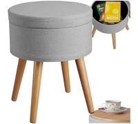 tectake® Tabouret Repose Pied Pouf avec Rangement Pouf Salon Rond Aspect Lin jusqu'à 300 kg Pieds en Bois Couvercle Amovible Design Moderne Cosy pour Coiffeuse, Salon, Chambre, Bureau, entrée