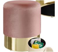 tectake® Tabouret repose pied pouf avec rangement Pouf salon rond aspect Velours jusqu'à 300 kg Base en Acier Doré Couvercle Amovible Design Moderne cosy pour coiffeuse, salon, chambre, bureau, entrée