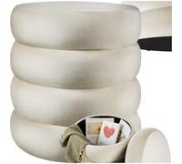 TecTake® Tabouret Repose Pied Pouf avec Rangement Pouf Salon Velours Crème Ø42x47cm jusqu'à 120 kg Design scandinave Cosy pour Coiffeuse, Salon, Chambre, Bureau, entrée, Maquillage Coffre de Rangement