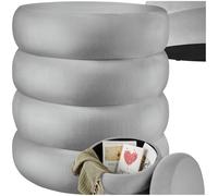 tectake® Tabouret Repose Pied Pouf avec Rangement Pouf Salon Velours Gris Ø42x47cm jusqu'à 120 kg Design scandinave Cosy pour Coiffeuse, Salon, Chambre, Bureau, entrée, Maquillage Coffre de Rangement