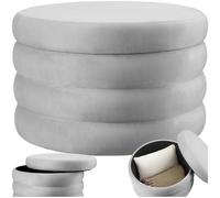 tectake® Tabouret Rond rembourré, Rangement intégré, Ø62 x 47 cm, Velours | Capacité de charge 150 kg, Embouts en plastique préservant les sols, Housse douce facile à laver, Structure MDF, Gris