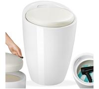 tectake® Tabouret Salle de Bain Panier à Linge 2en1, Ø 36 x 51 cm, Capacité 18 L, Coussin d'assise 5 cm Amovible, Meuble Salle de Bain Coffre Rangement Tabouret Coffre Rangement Bac a Linge, Blanc