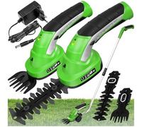 tectake® Taille haie Batterie Cisaille de Jardin Cisailles à Gazon Coupe Bordure Batterie avec 2 Lames différentes, Manche téléscopique et Chargeur 7,2V Batterie Lihtium ION Taille Herbe