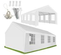 tectake® Tonnelle de Jardin imperméable 8x4 m, Pavillon de Jardin avec système d'emboîtage Solide et résistant, Panneaux latéraux Amovibles, Cordes de Serrage et Piquets, Protection Anti-UV - Blanc