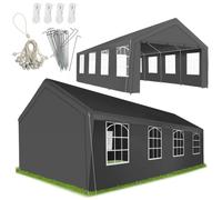 tectake® Tonnelle de Jardin imperméable 8x4 m, Pavillon de Jardin avec système d'emboîtage Solide et résistant, Panneaux latéraux Amovibles, Cordes de Serrage et Piquets, Protection Anti-UV - Gris