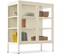 tectake® Vitrine métallique 80x37x90,5 cm, Buffet, Etageres réglables en hauteur, Vaisselier Style Industriel, Meuble Salon Meuble de rangement Vitrine en verre, Buffet Salle a manger, Bureau, Chambre
