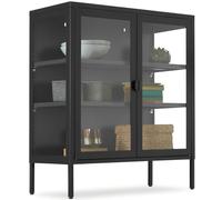 tectake® Vitrine métallique 80x37x90,5 cm, Buffet, Etageres réglables en hauteur, Vaisselier Style Industriel, Meuble Salon Meuble de rangement Vitrine en verre, Buffet Salle a manger, Bureau, Chambre