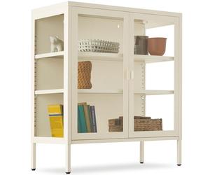 tectake® Vitrine métallique 80x37x90,5 cm, Buffet, Etageres réglables en hauteur, Vaisselier Style Industriel, Meuble Salon Meuble de rangement Vitrine en verre, Buffet Salle a manger, Bureau, Chambre