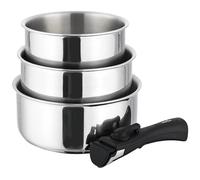 TeCuisine - Lot Coffret de 3 Casseroles Inox 18/10 Triply - 16/18/20 cm - Manche Amovible - Sans Revêtement - Sans PFAS, PFOA, PTFE - Compatible Tous Feux Dont Induction - Cuisson Saine et Durable