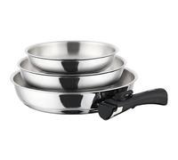 TeCuisine - Lot Coffret de 3 Poêles Inox 18/10 Triply - 20/24/28 cm - Avec Manche Amovible - Sans Revêtement - Sans PFAS, PFOA, PTFE - Compatible Tous Feux Dont Induction - Cuisson Saine et Durable