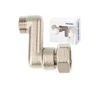 tecuro S-raccord de radiateur, 40 mm, compensation de hauteur avec eurocon, DN 15 (1/2") AG x DN 20 (3/4") écrou en laiton plaqué nickel, AGS-40