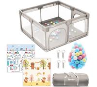 Teddle Parc bébé, Parc bébé avec 50x balles de jeu, Playpen pour l'intérieur et l'extérieur, Tapis de jeu inclus, 120x120cm