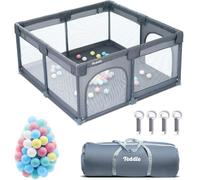 Teddle Parc Bébé - Parc bébé avec 50x balles de jeux - 120 x 120 cm - Playpen pour l'intérieur et l'extérieur - Gris