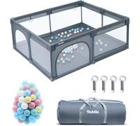 Teddle Parc bébé - Parc bébé avec 50x balles de jeux - 180 x 150 cm - Playpen pour l'intérieur et l'extérieur - Gris