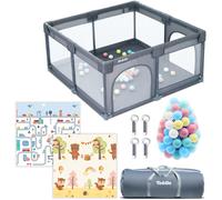 Teddle Teddle Ground Box - Tapis de jeu double face inclus - Boîte de jeu pour bébé avec 50x balles de jeu - Parc - 120x120cm - Gris