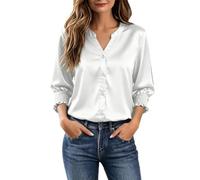 Tee Shirt Femme Manche Longue, Blouse De Travail Femme Élégante en Satin Uni à La Finition Satinée Luxueuse Blouse Décontractée LéGèRe à Manches Trois-Quarts pour Tous Les Jours
