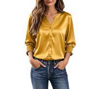 Tee Shirt Femme Manche Longue, Blouse De Travail Femme Élégante en Satin Uni à La Finition Satinée Luxueuse Blouse Décontractée LéGèRe à Manches Trois-Quarts pour Tous Les Jours