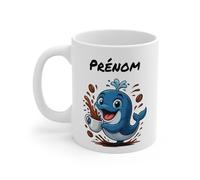 Teecustom Mug Hérisson Personnalisé - Tasse Café Mignonne et Énergique avec Prénom - Cadeau Original (Baleine)
