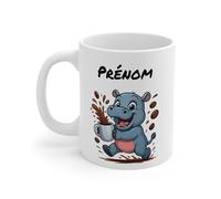 Teecustom Mug Hérisson Personnalisé - Tasse Café Mignonne et Énergique avec Prénom - Cadeau Original (Hippopotame)