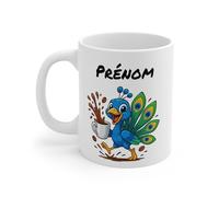 Teecustom Mug Hérisson Personnalisé - Tasse Café Mignonne et Énergique avec Prénom - Cadeau Original (Paon)