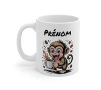 Teecustom Mug Hérisson Personnalisé - Tasse Café Mignonne et Énergique avec Prénom - Cadeau Original (Singe)