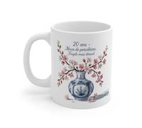 Teecustom Tasse 20 Ans de Mariage Mug Noces de Porcelaine avec Vase Fleuri et Citation Cadeau Anniversaire Élégant et Symbolique